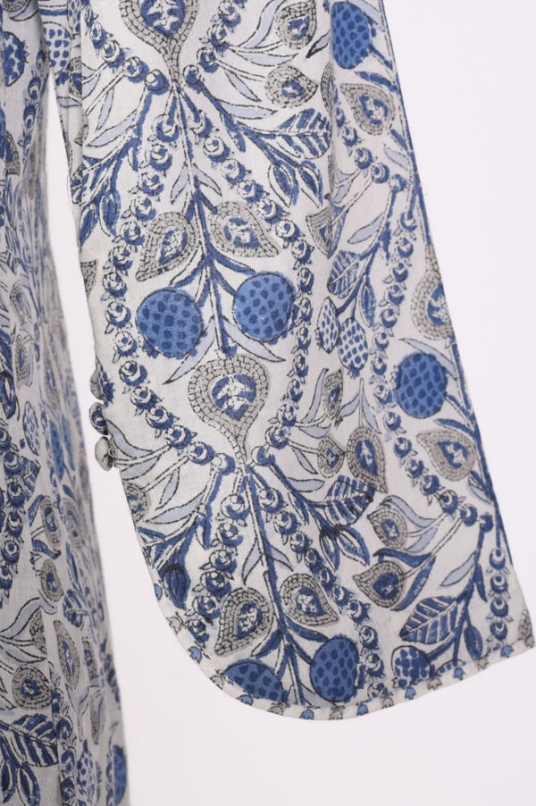 White Block Printed Pure Cotton Straight Kurta with Pants and Dupatta Set