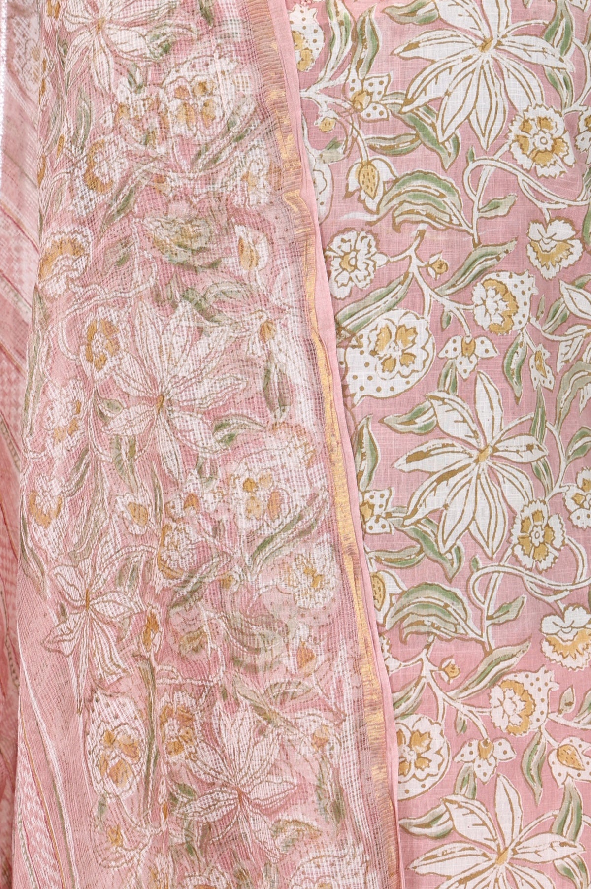 Pink Floral Printed Pure Cotton Spaghetti Strap Straight Kurta with Pants and Dupatta Set