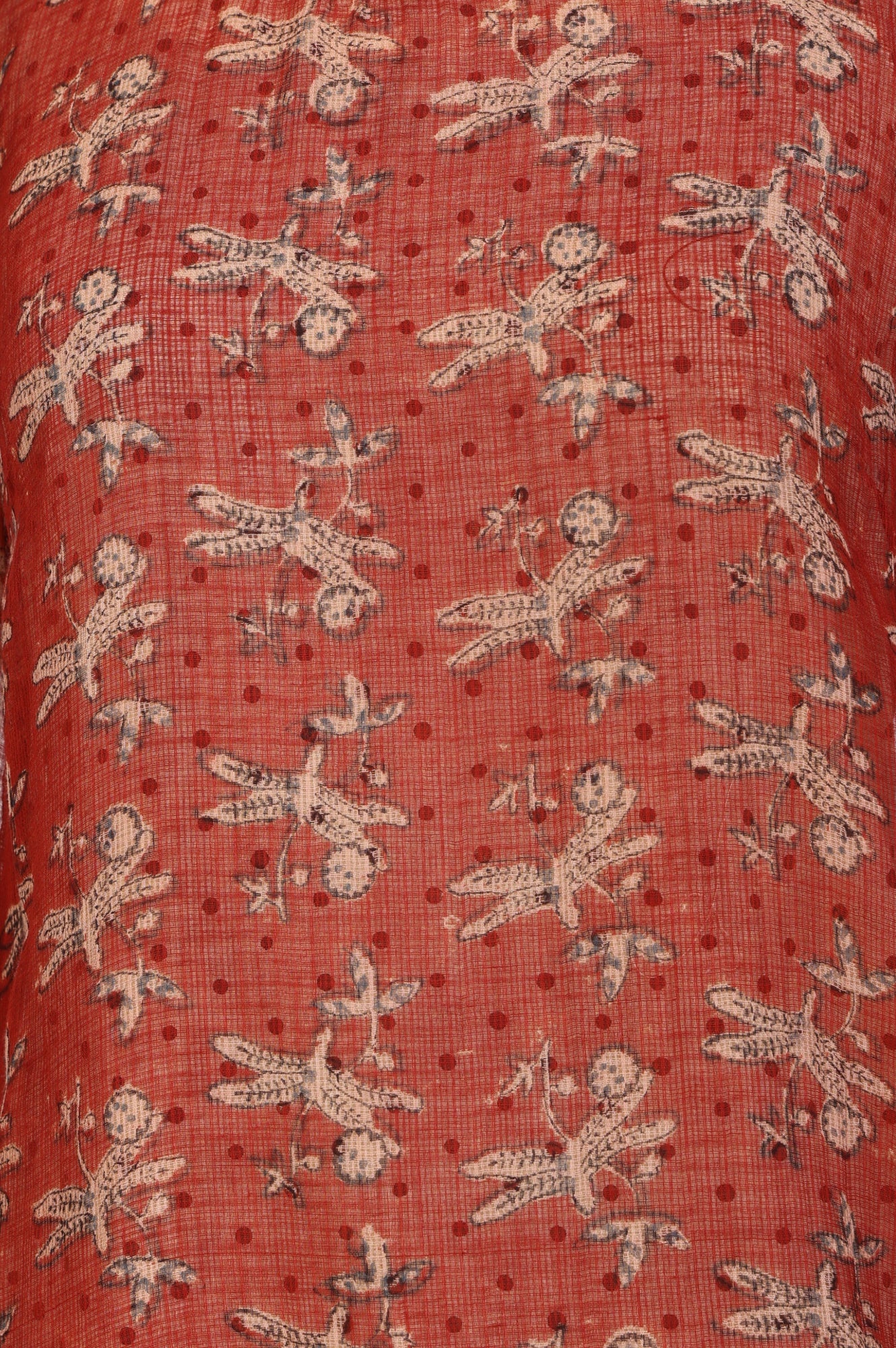 Rust Block Printed Cotton Silk Kota Straight Kurta with Pants and Dupatta Set
