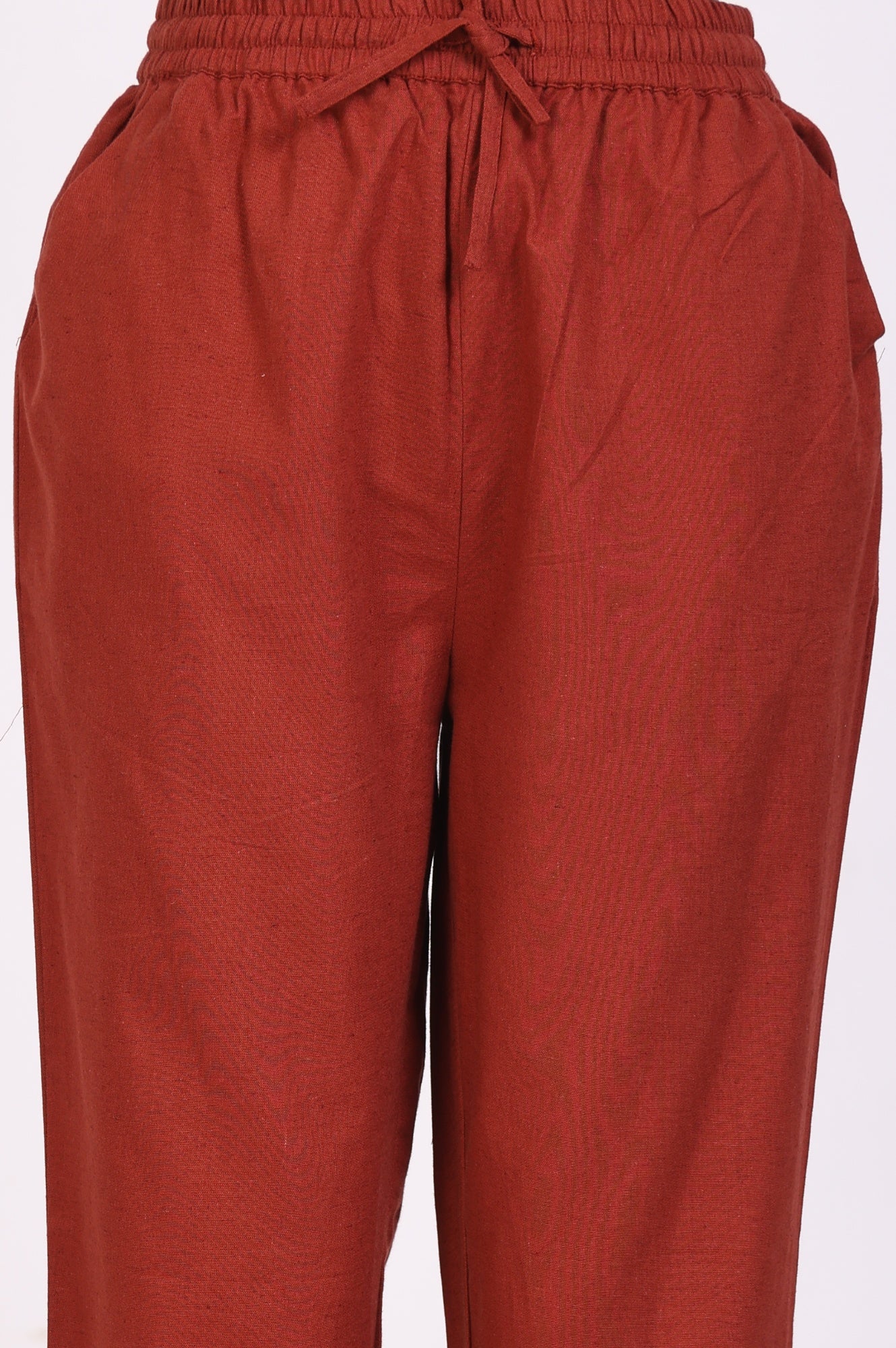 Rust Block Printed Cotton Silk Kota Straight Kurta with Pants and Dupatta Set
