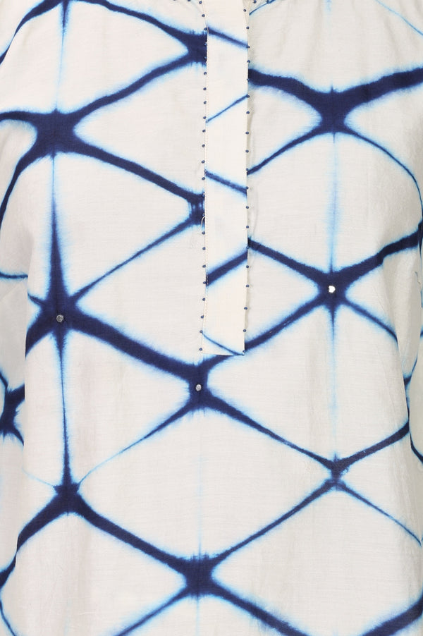 Off White Shibori Printed Cotton Silk Straight Top and Parallel Pants Co-ord Set