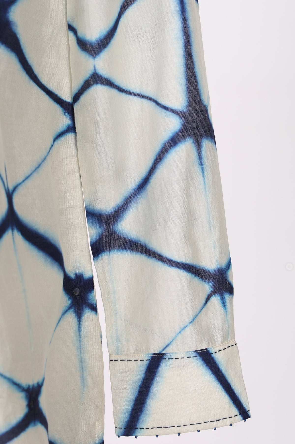 Off White Shibori Printed Cotton Silk Straight Top and Parallel Pants Co-ord Set