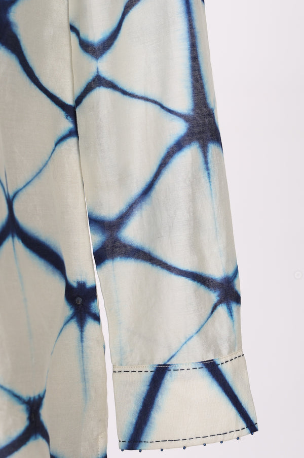 Off White Shibori Printed Cotton Silk Straight Top and Parallel Pants Co-ord Set