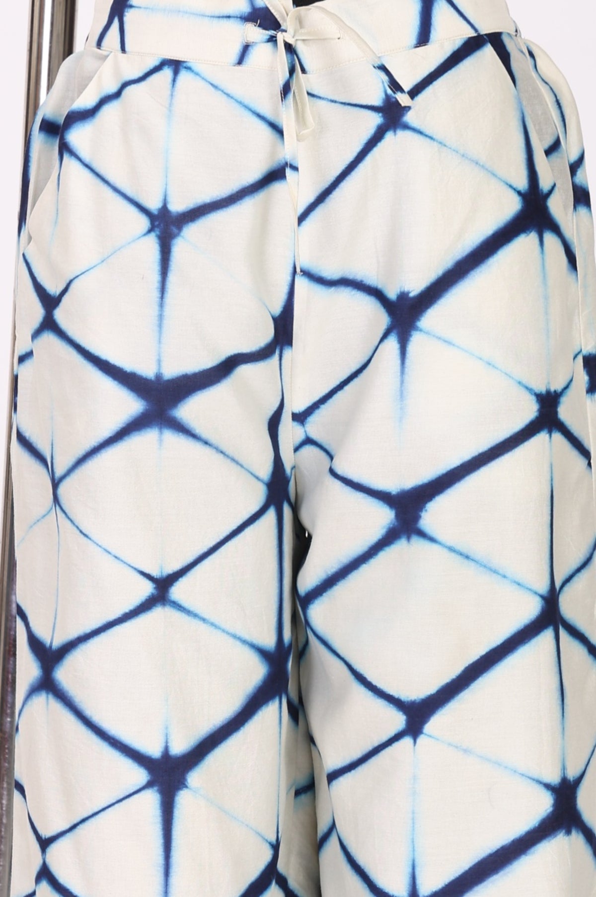 Off White Shibori Printed Cotton Silk Straight Top and Parallel Pants Co-ord Set