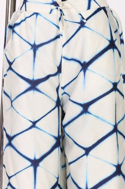 Off White Shibori Printed Cotton Silk Straight Top and Parallel Pants Co-ord Set
