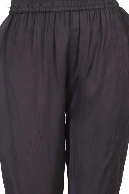 Black Block Printed Satin Flared Kurta with Pant and Dupatta Set