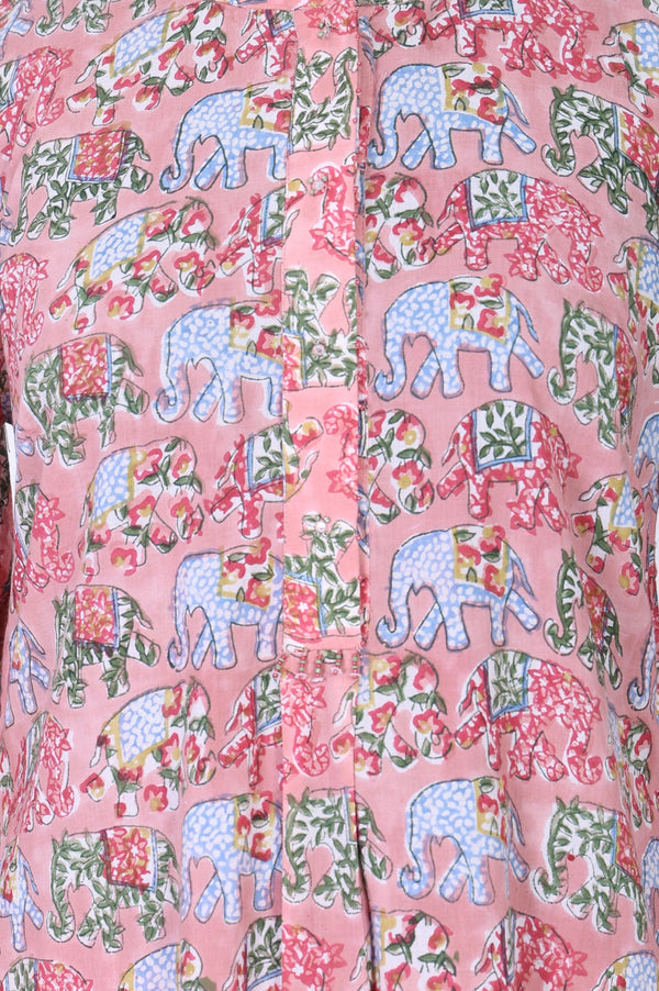 Pink Block Printed Pure Cotton Straight Kurta with Pants Set