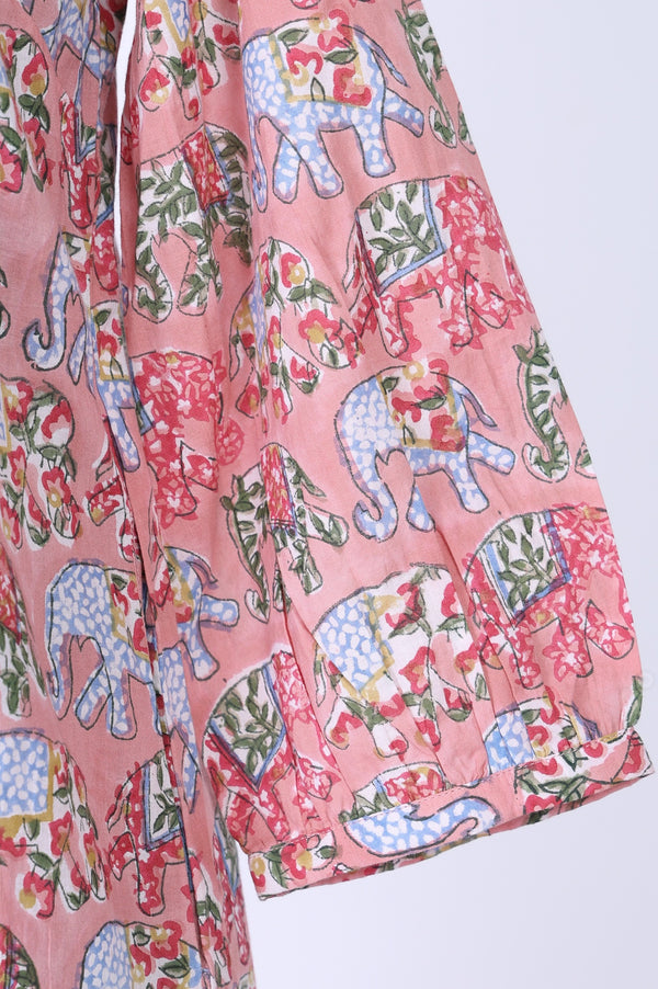 Pink Block Printed Pure Cotton Straight Kurta with Pants Set