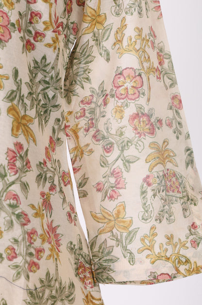 Off White Block Printed Cotton Silk Straight Kurta with Pants Co-ord Set