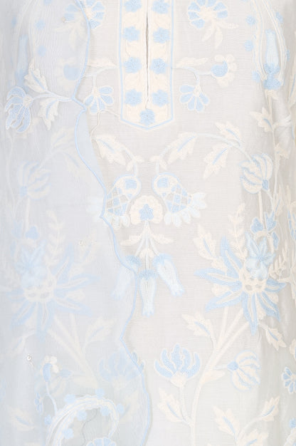 Off White Thread Embroidered Cotton Silk Straight Kurta With Pants and Dupatta Set