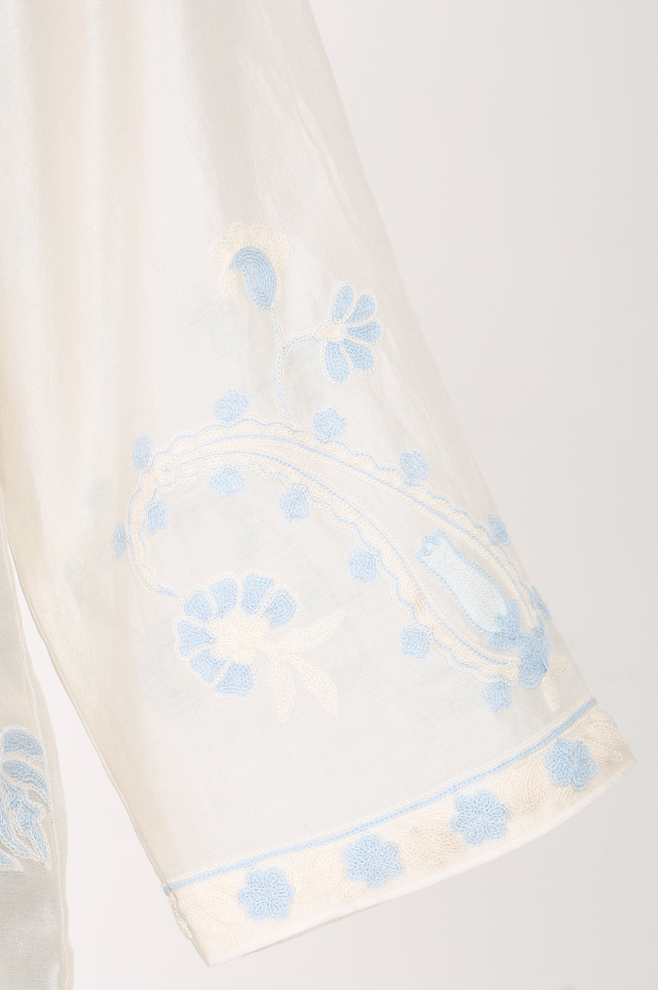 Off White Thread Embroidered Cotton Silk Straight Kurta With Pants and Dupatta Set