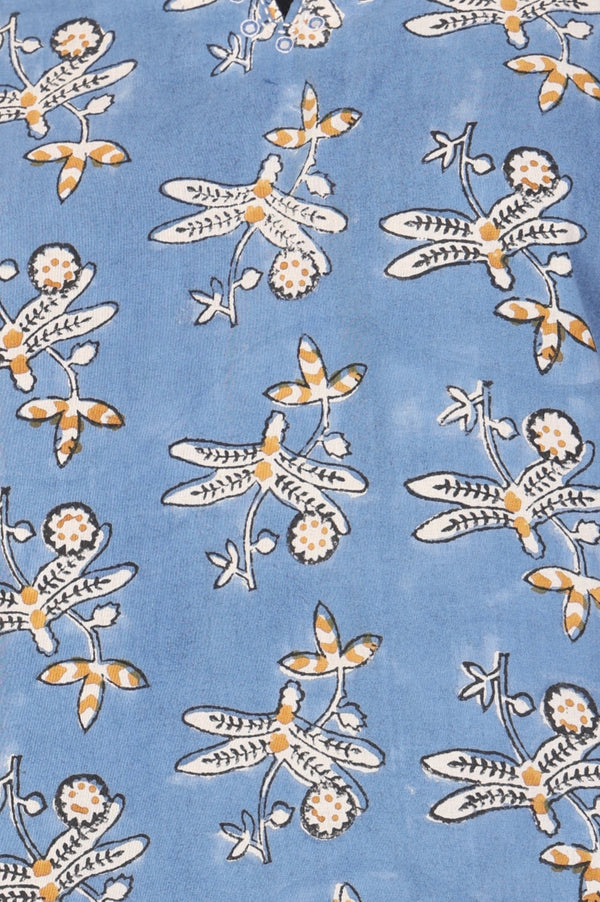 Blue Block Printed Pure Cotton Straight Kurta with Pants and Dupatta Set