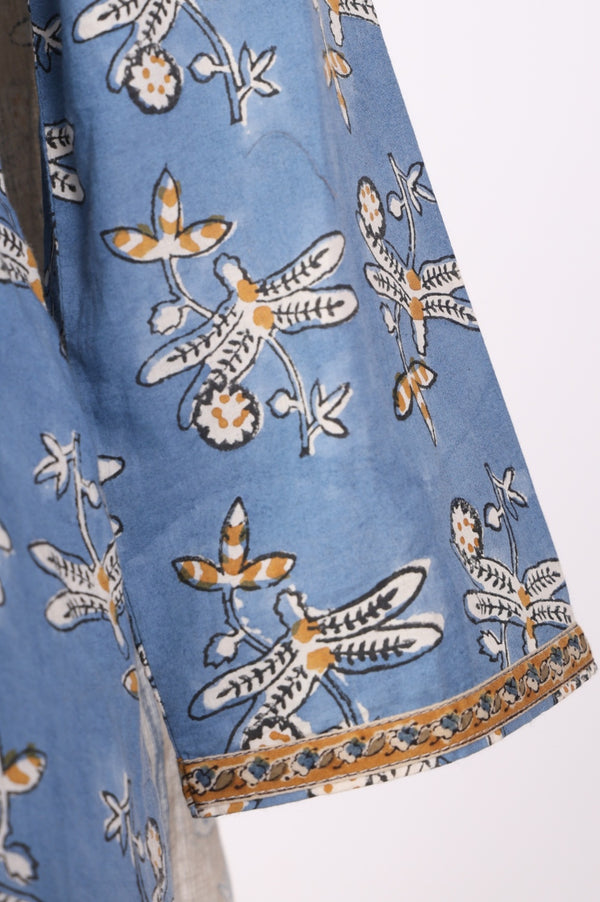 Blue Block Printed Pure Cotton Straight Kurta with Pants and Dupatta Set