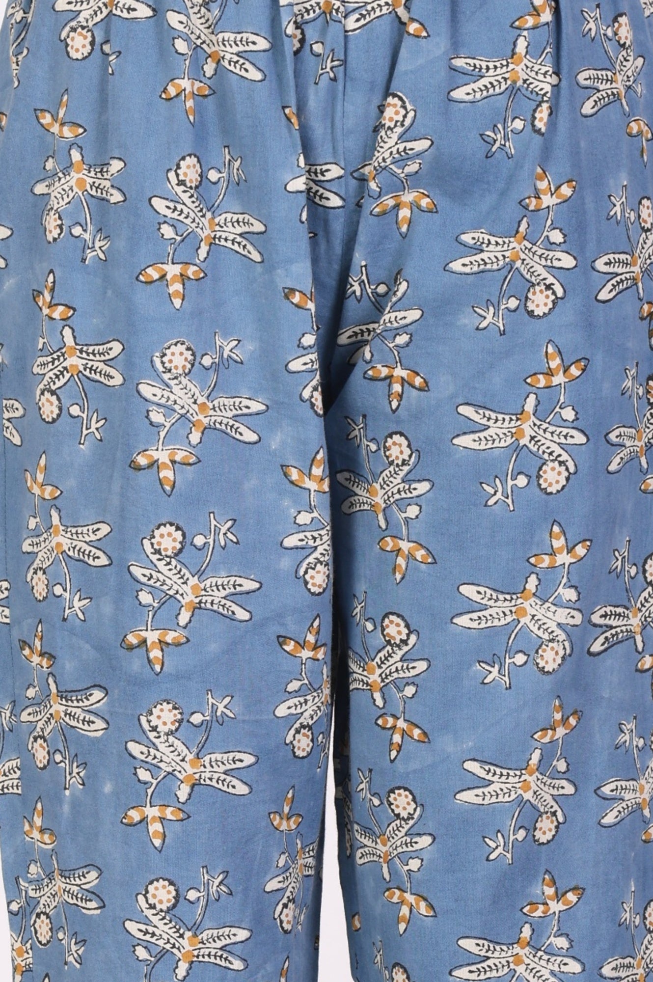 Blue Block Printed Pure Cotton Straight Kurta with Pants and Dupatta Set