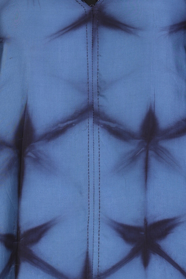 Blue Shibori Printed Satin Straight Top with Pants Co-ord Set