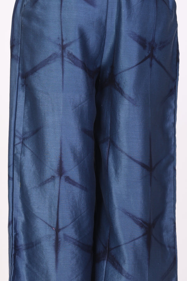 Blue Shibori Printed Satin Straight Top with Pants Co-ord Set