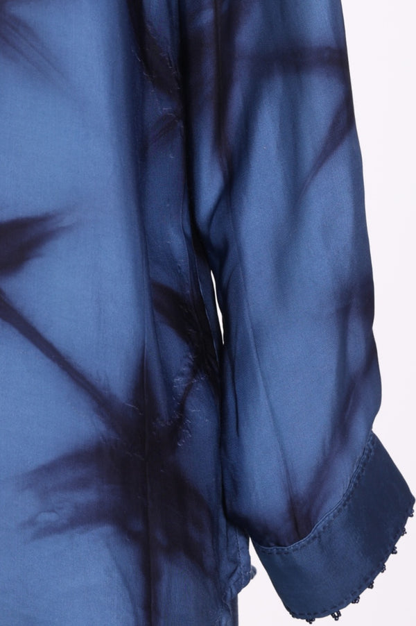 Blue Shibori Printed Satin Straight Top with Pants Co-ord Set
