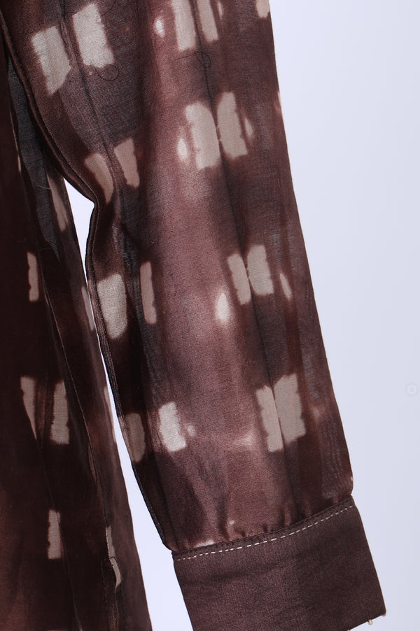 Brown Shibori Printed Cotton Blend Straight Top with Parallel Pants Co-ord Set