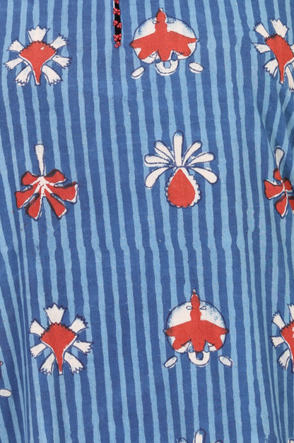 Blue Floral Printed Pure Cotton Straight Kurta with Straight Pants Set
