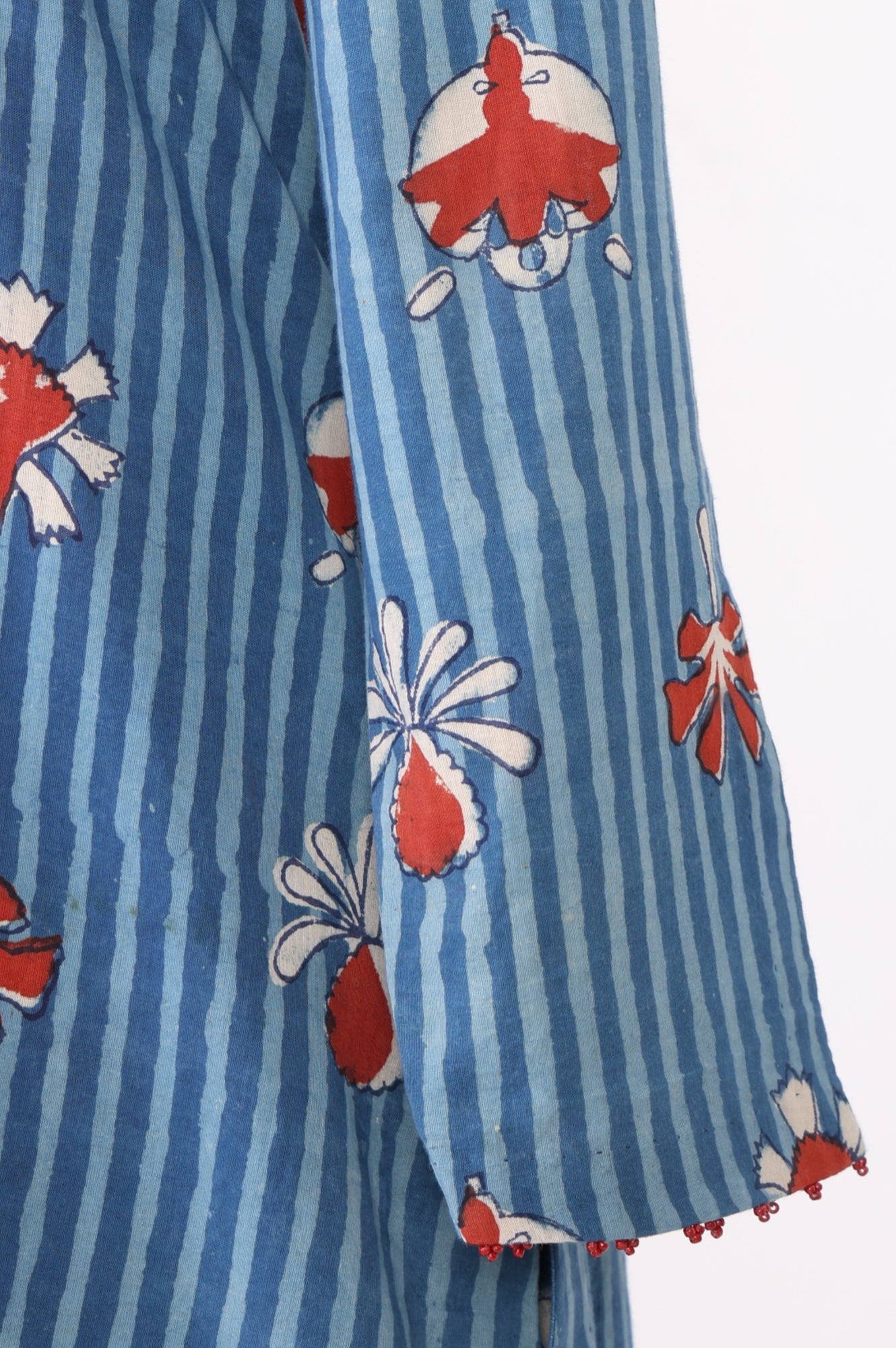 Blue Floral Printed Pure Cotton Straight Kurta with Straight Pants Set