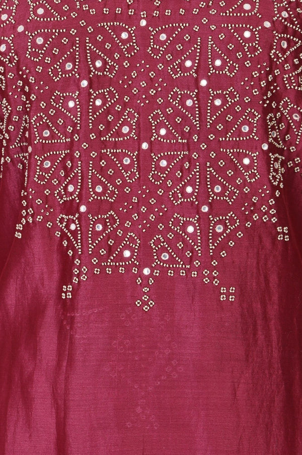 Purple Embroidered Cotton Silk Straight Kurta with Pants and Dupatta Set