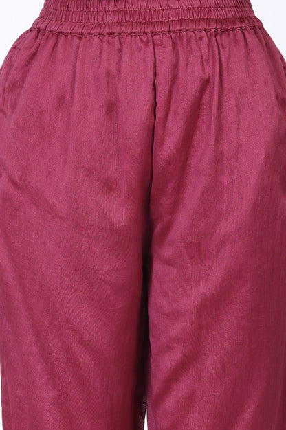 Purple Embroidered Cotton Silk Straight Kurta with Pants and Dupatta Set