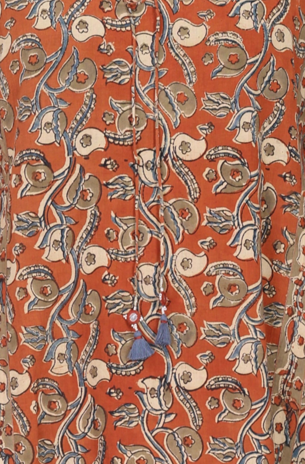 Rust Floral Printed Pure Cotton Straight Kurta with Straight Pants and Dupatta Set
