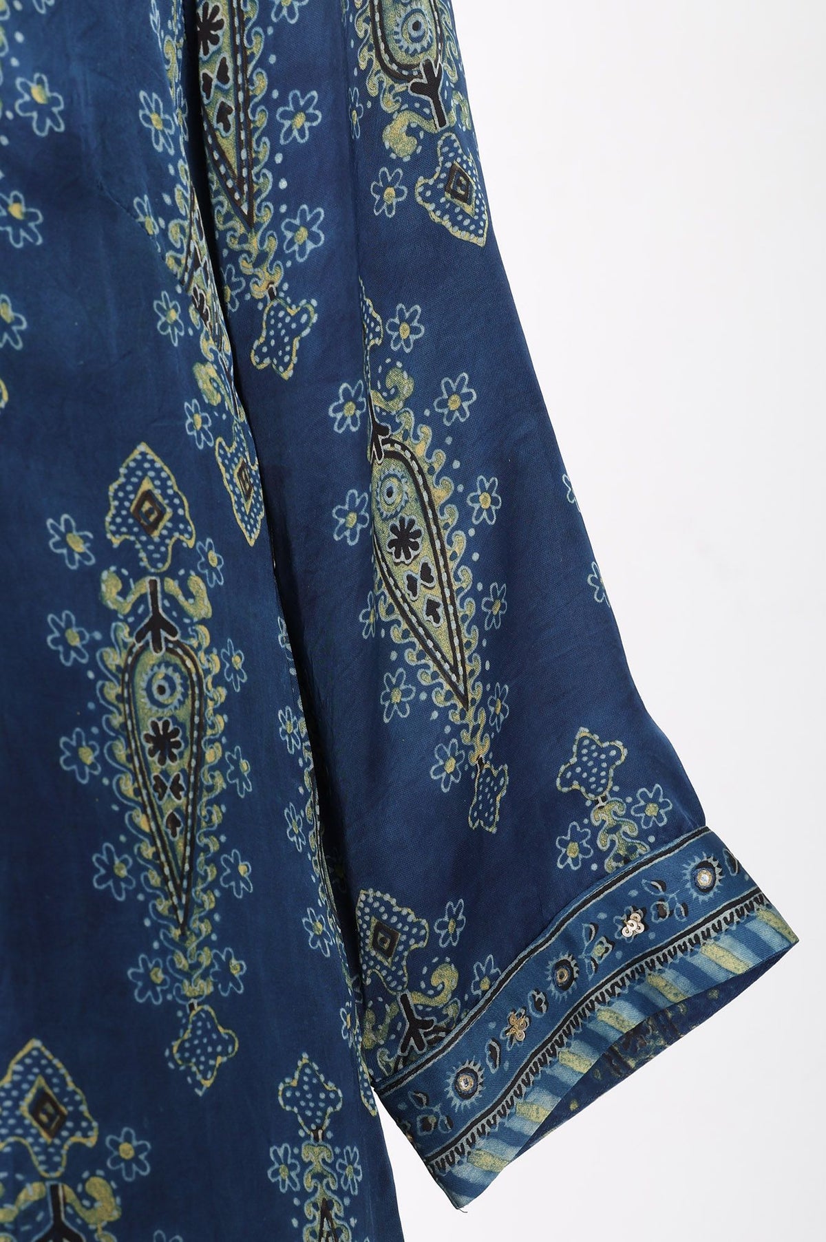 Blue Ajrak Printed Modal Satin Straight Kurta with Sharara Pant and Dupatta Set