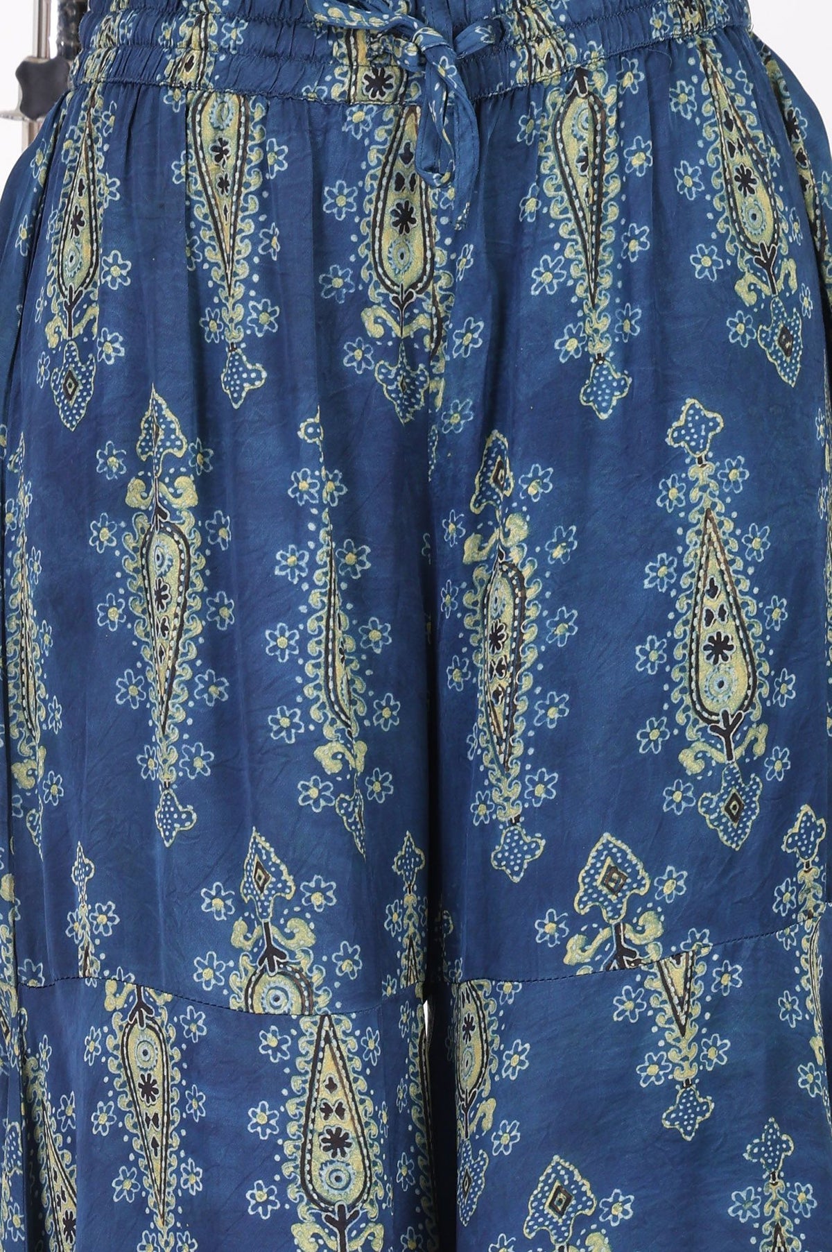 Blue Ajrak Printed Modal Satin Straight Kurta with Sharara Pant and Dupatta Set