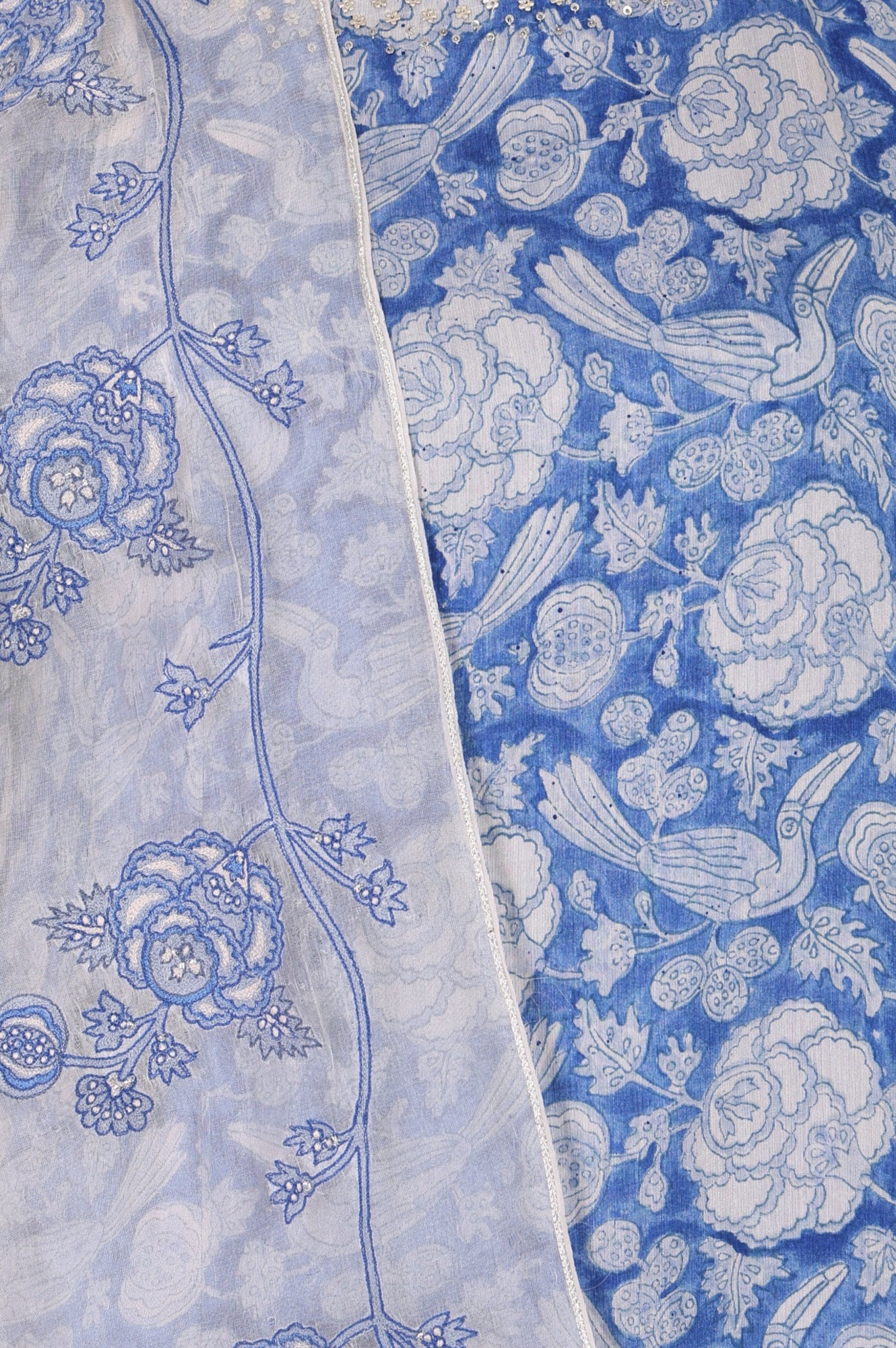 Blue Block Printed Pure Cotton A-Line Kurta with Pants and Dupatta Set