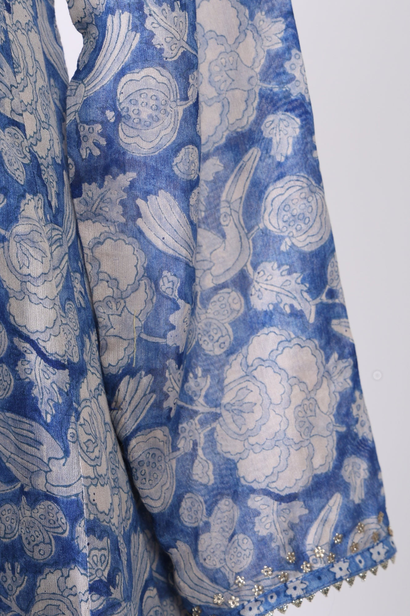 Blue Block Printed Pure Cotton A-Line Kurta with Pants and Dupatta Set