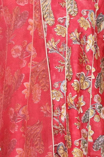 Red Block Printed Gota Patti Cotton Silk Flared Kurta with Pant and Dupatta Set