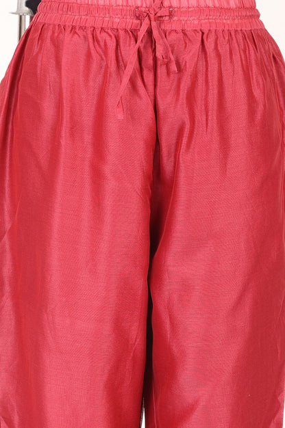 Red Block Printed Gota Patti Cotton Silk Flared Kurta with Pant and Dupatta Set