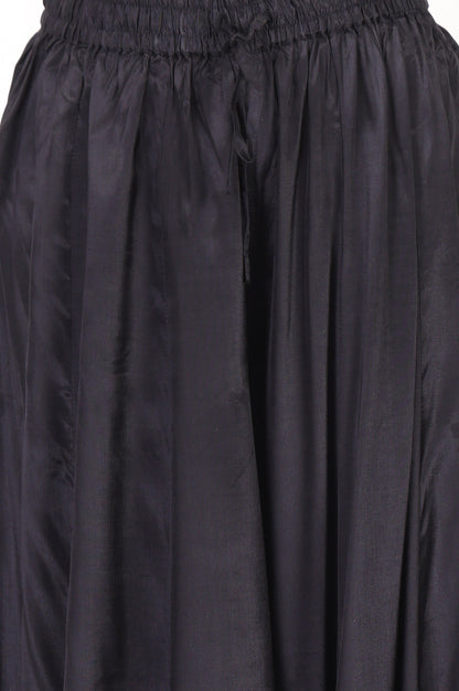 Black Ethnic Motifs Printed Modal Satin Sleeveless Flared Kurta with Culottess and Dupatta Set