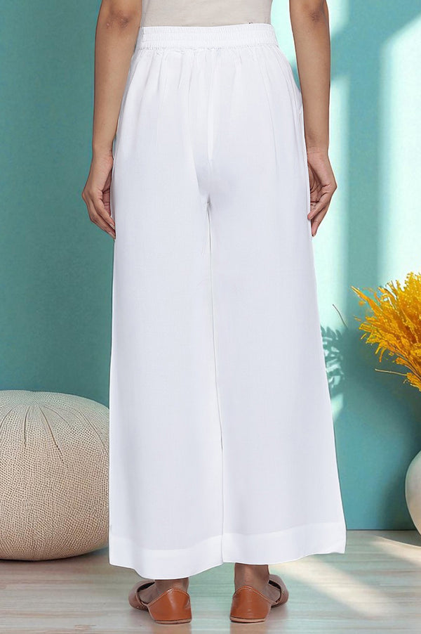 White Solid Rayon Palazzos in Ankle Length