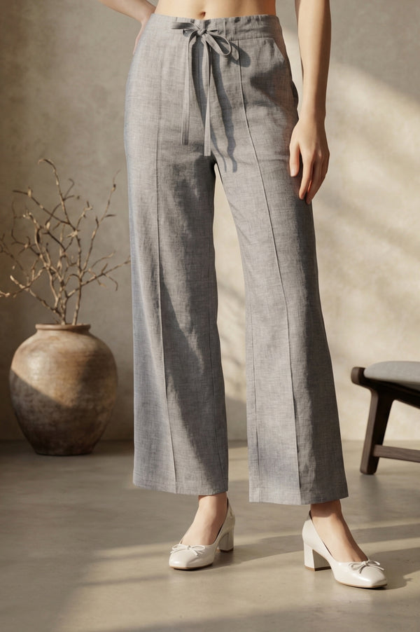 Elleven Women's Grey Yarn Dyed Denim Palazzo