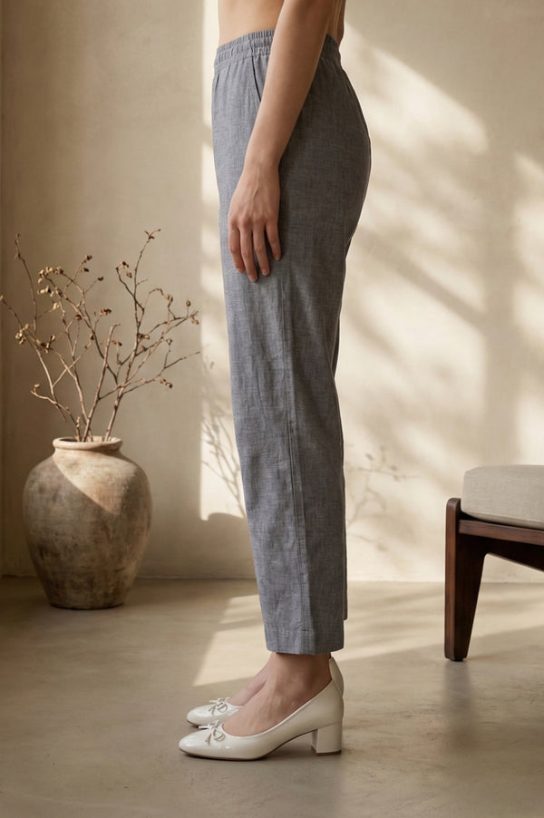 Elleven Women's Grey Yarn Dyed Denim Palazzo