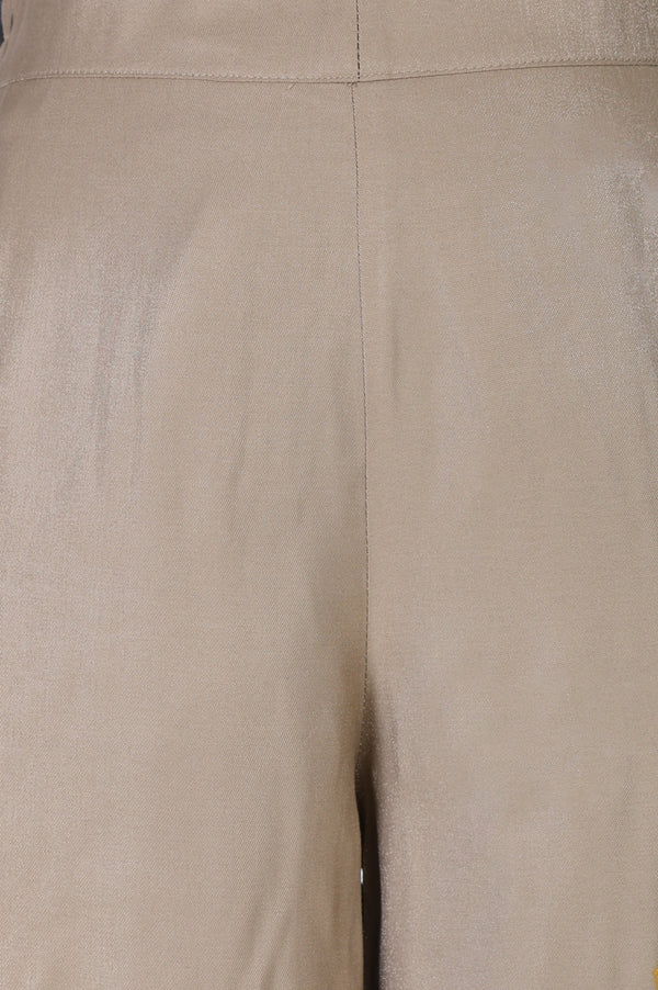 Elleven Women's Beige Yarn Dyed Solid Rayon Wide Leg Palazzo