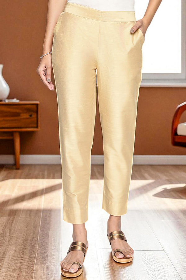 Elleven Women's Gold Yarn Dyed Slim Fit Trousers