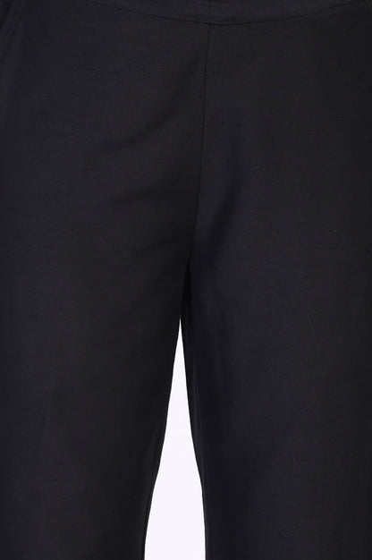 Black Solid Slim-Leg Rayon Trouser