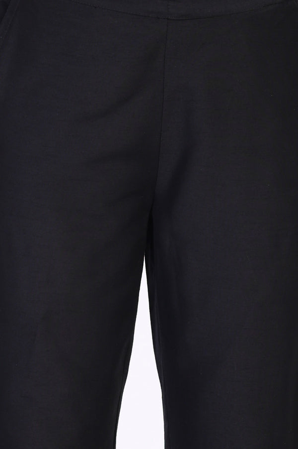 Black Solid Slim-Leg Rayon Trouser