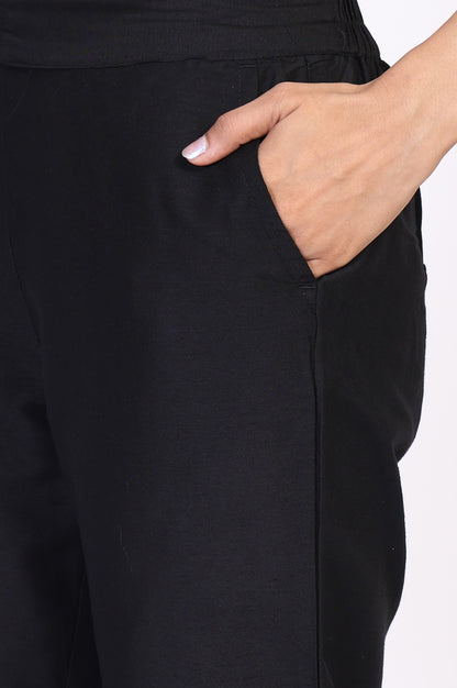 Black Solid Slim-Leg Rayon Trouser