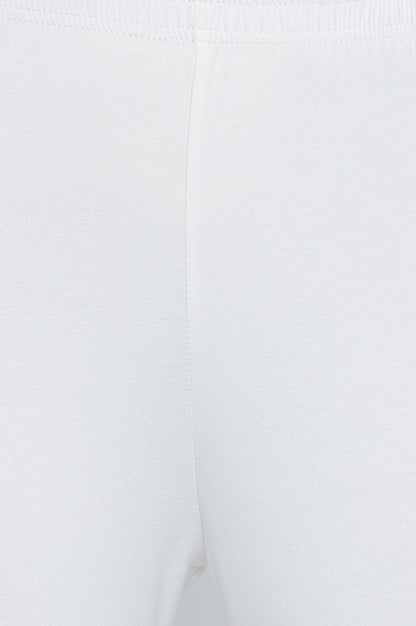 White Solid Cotton Lyrca Tights in Ankle Length