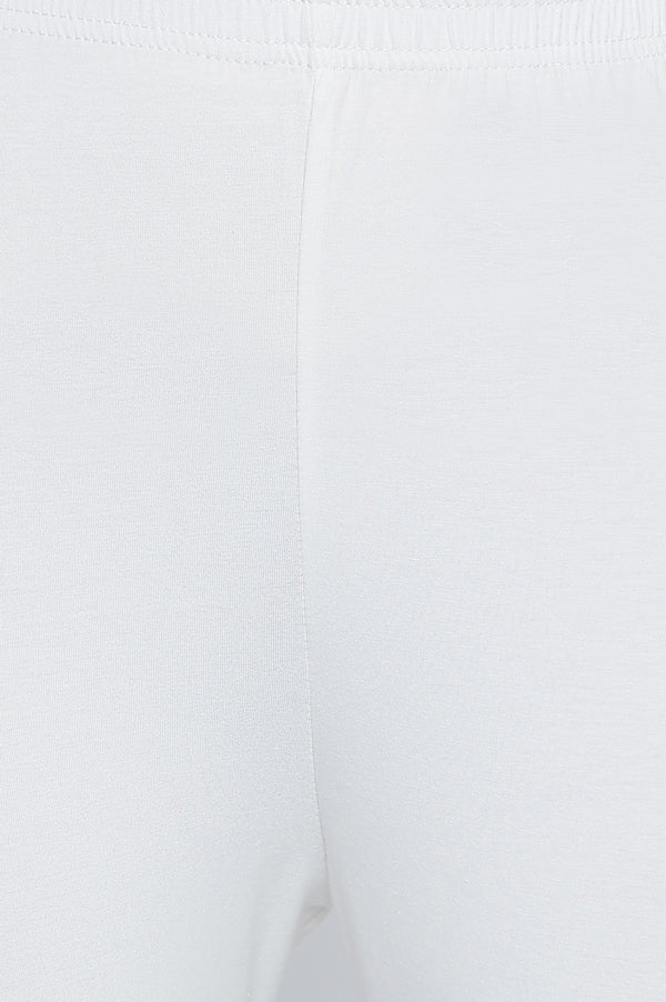 White Solid Cotton Lyrca Tights in Ankle Length