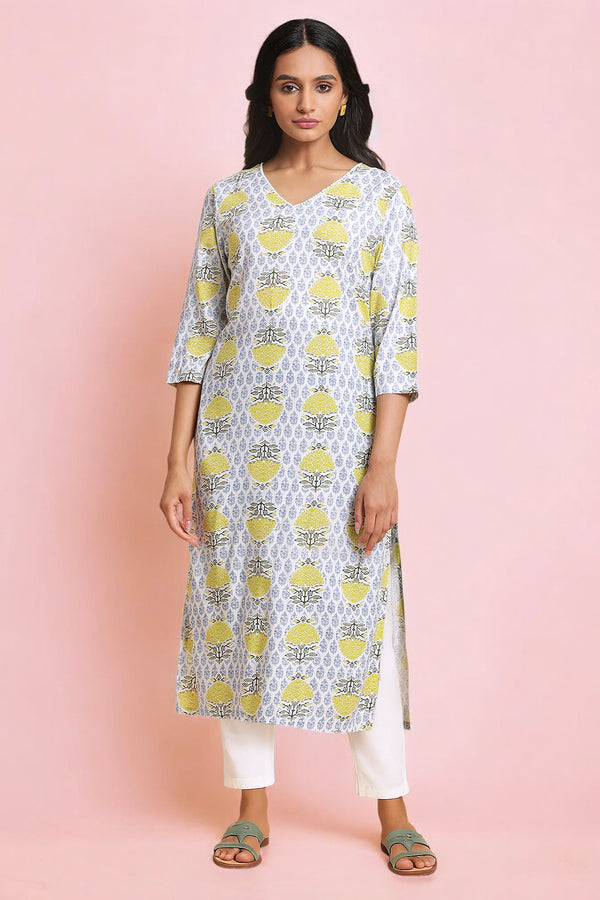 Ecru Lace Rayon Straight Kurta and Slim Pant Set