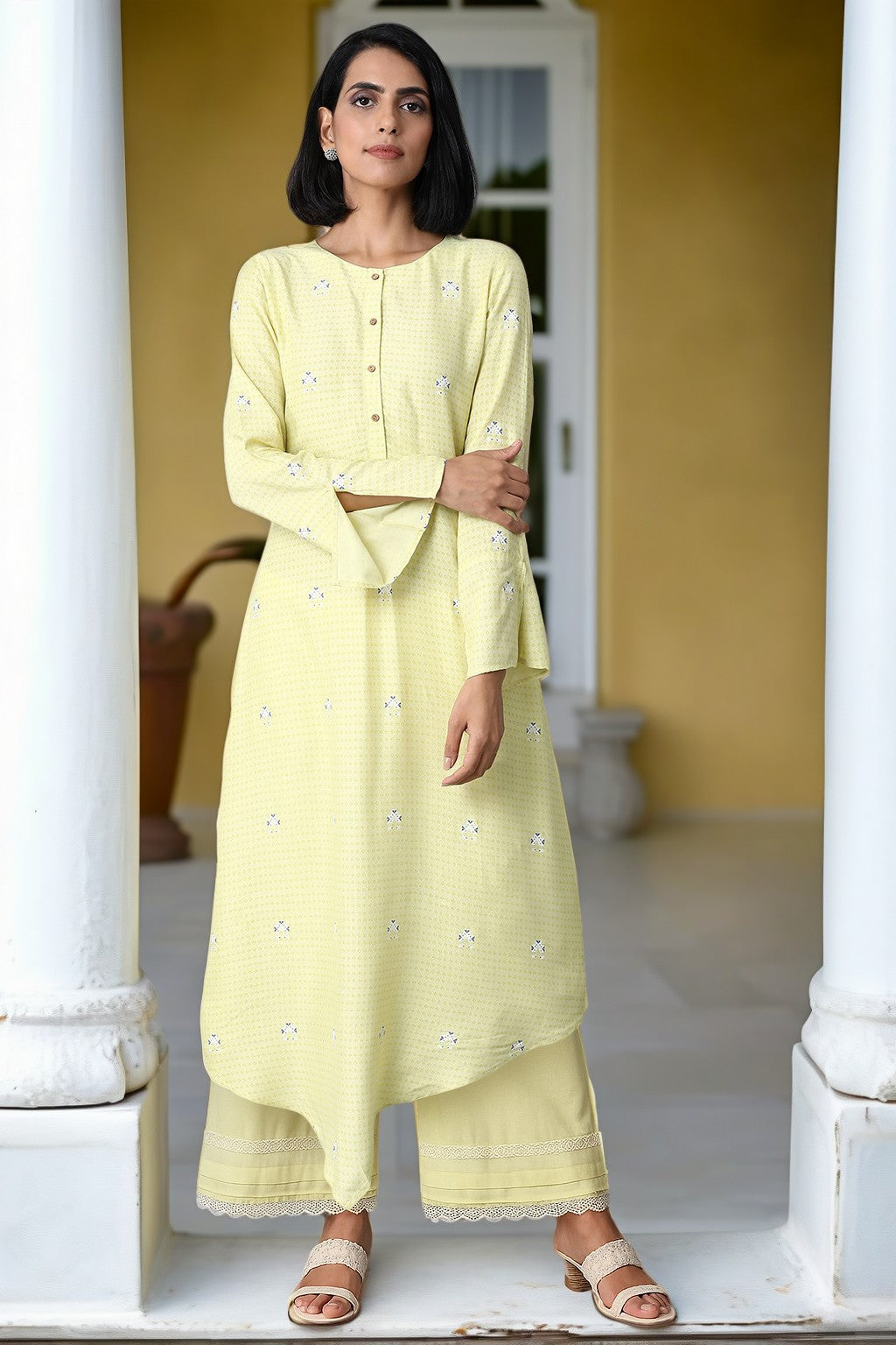 Yellow A-line Kurta and Parallel Pant Set - XS