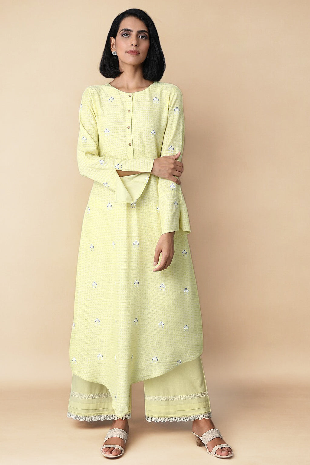 Yellow A-line Kurta and Parallel Pant Set