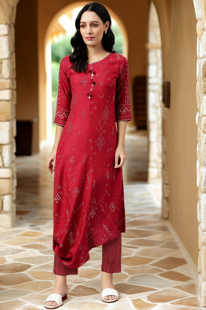 Maroon Shells A-line Kurta and Parallel Pant Set