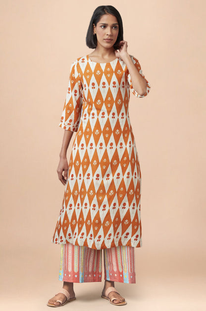 Orange Floral Printed Rayon A-Line Kurta and Parallel Pant Set