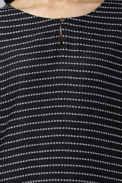 Black Striped Yarn Dyed Rayon Dobby Straight Kurta with Slim Pant Set